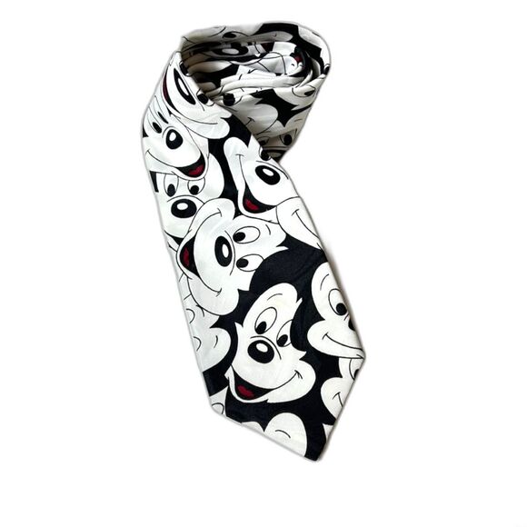 Vintage Mickey Unlimited Disney Mickey Mouse Face Black White Tie - Picture 1 of 6